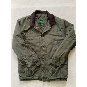 David Taylor Mens Medium Barn Jacket Green Corduroy Collar Plaid Lined Canvas